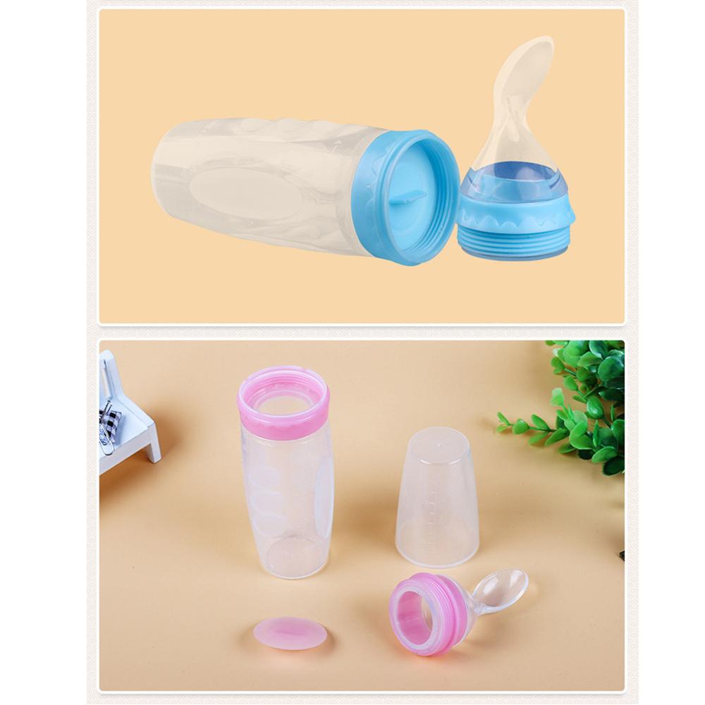 Baby Leuke Zuigfles Baby Fles Menigte Training Siliconen Fles Squeeze Lepel Kind Voedsel Spoonfood Supplement Fles