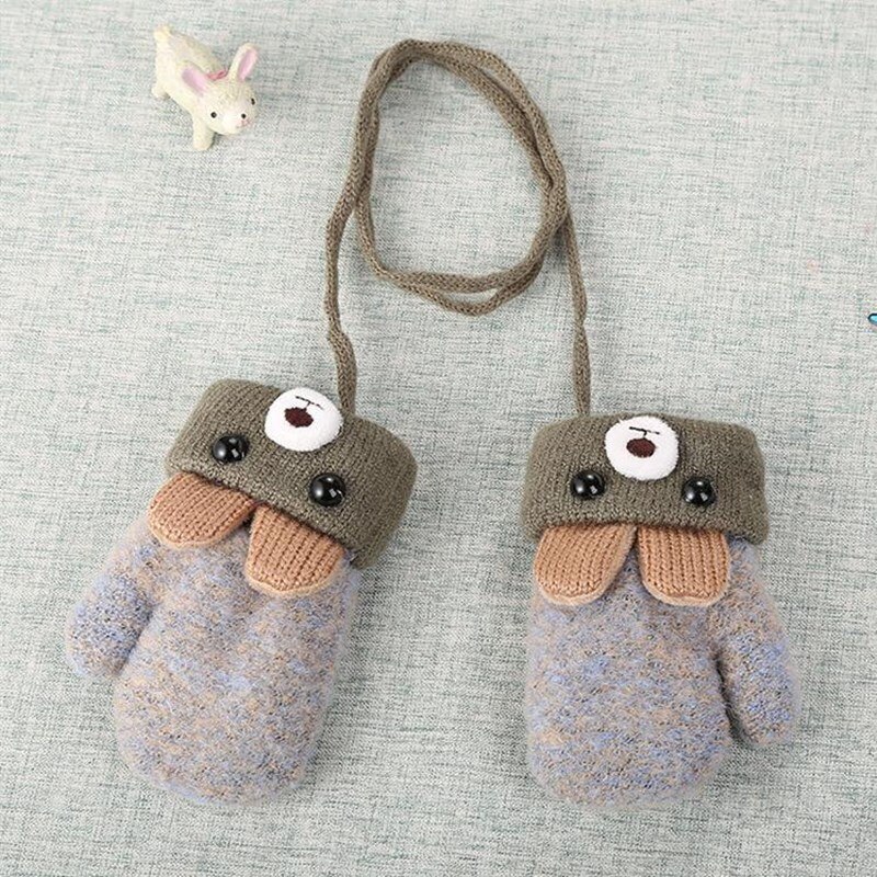 1 paar Neue 0-3 Y Niedlichen Cartoon Bär Baby Handschuhe Winter Gestrickte Wolle Säuglinge Fäustlinge Thicke Warm Volle seil Handschuhe Für Jungen Mädchen: 1Pair Gray