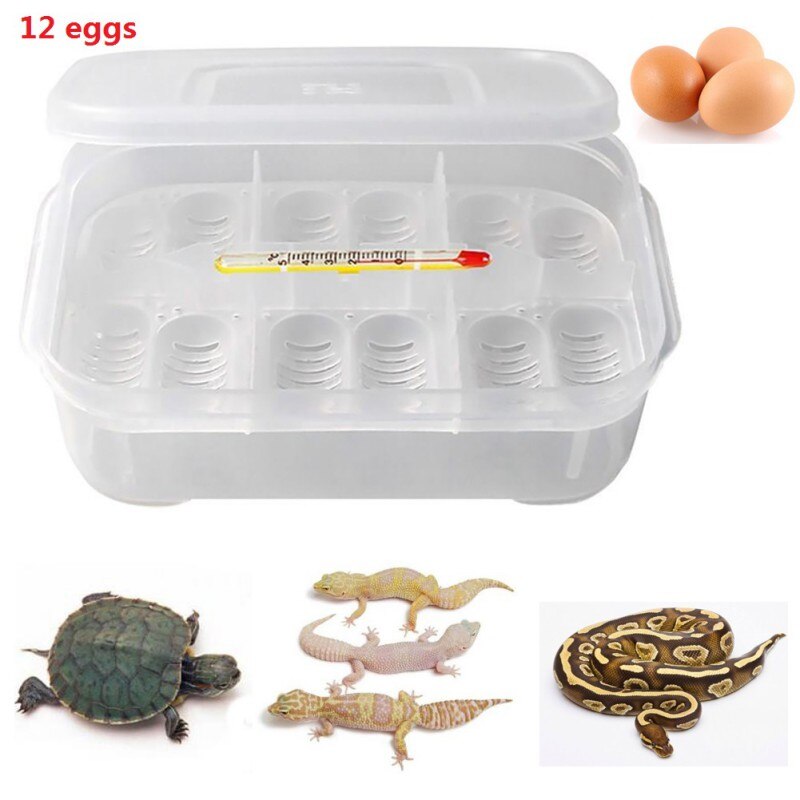 12 agujeros portátil incubadora de huevos para reptiles caja de cría para incubar lagartija Gecko serpiente caso anfibios contenedor caja con termómetro