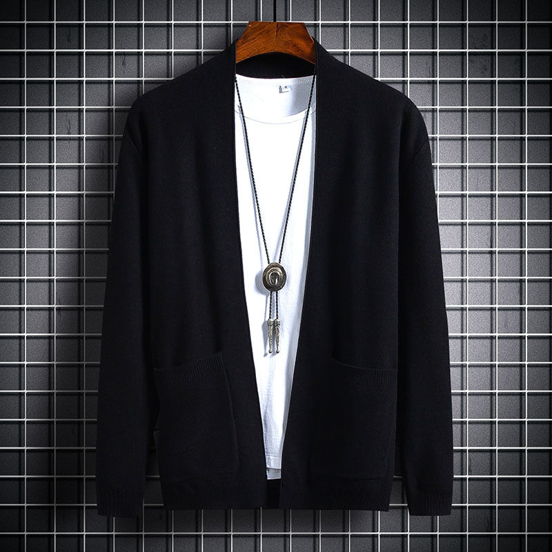 Sweater hombre botones herre cardigan stativ krave strik cardigan abrigo hombre herre sweatere: Sort / M