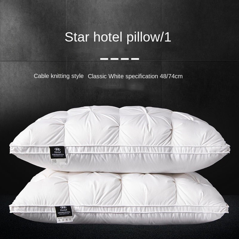100% Cotton Hotel Pillowcase, Three-dimensional Sleeping Pillow, Soft and Comfortable Neck Pillow, 1 Standard Bedding Pillows: White / 48X74  Middle pillow