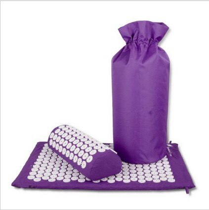 Massage mat Cushion Shakti Mat Acupressure Relieve Back Body Pain Spike Mat Acupuncture Massage Yoga Mat with Pillow 68*42cm: Plum