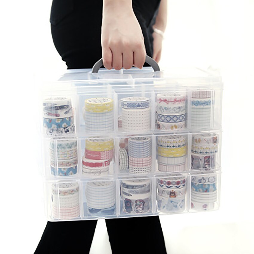 18/30 nät tre lager plast förvaringslåda barn diy scrapbooking brevpapper behållare transparent hantverk papper arrangör