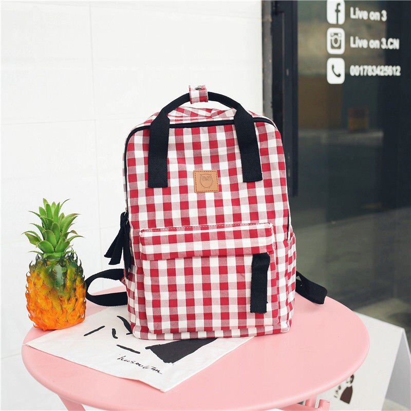 Gebu tornister studentki koreański plecak lzzang wysokie uczniowie z prostym płótnem mały modny plecak: Portable Red Check