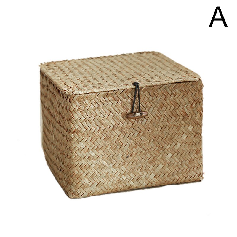 Opbergdoos Zeegras Rotan Rechthoekige Mand Deksel Keuken Fruit Groente Weven Case Slaapkamer Huishoudelijke Thuis Leveringen: A