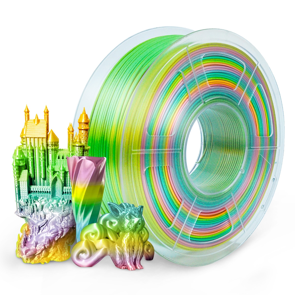 Pla Zijde Gloeidraad 1Kg 1.75Mm Kleurrijke Regenboog Zijde Textuur Tolerantie +/-0.02Mm 100% Geen Bubble fdm 3D Printer Afdrukken Materiaal: Silk Rainbow 01