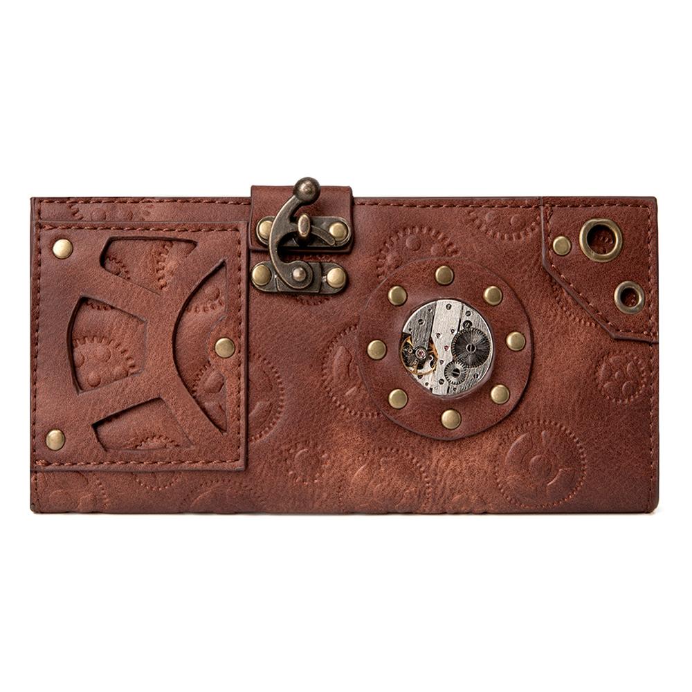 Men Wallet Punk Style Gear Purses Vintage Steampunk Rivets Mens Wallet Card Holders Vintage Movement Table Purse