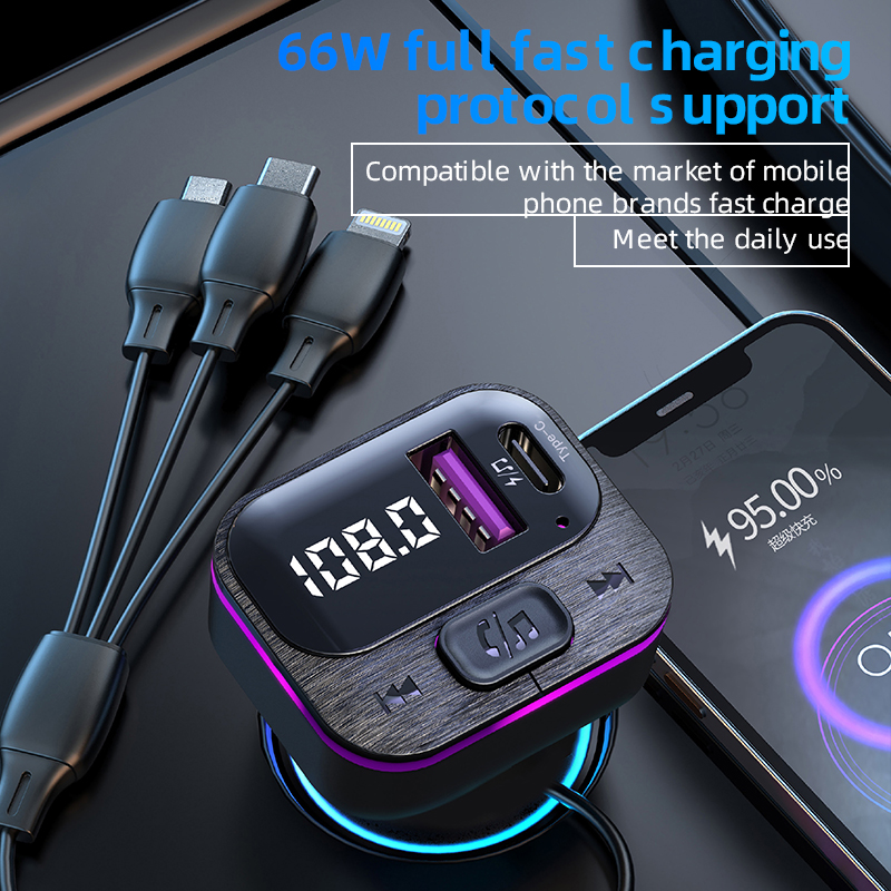 Transmetteur FM Bluetooth, lecteur MP3, Kit mains libres pour voiture, chargeur double USB type-c 66W, adaptateur d'alimentation pour autoradio, accessoires de voiture