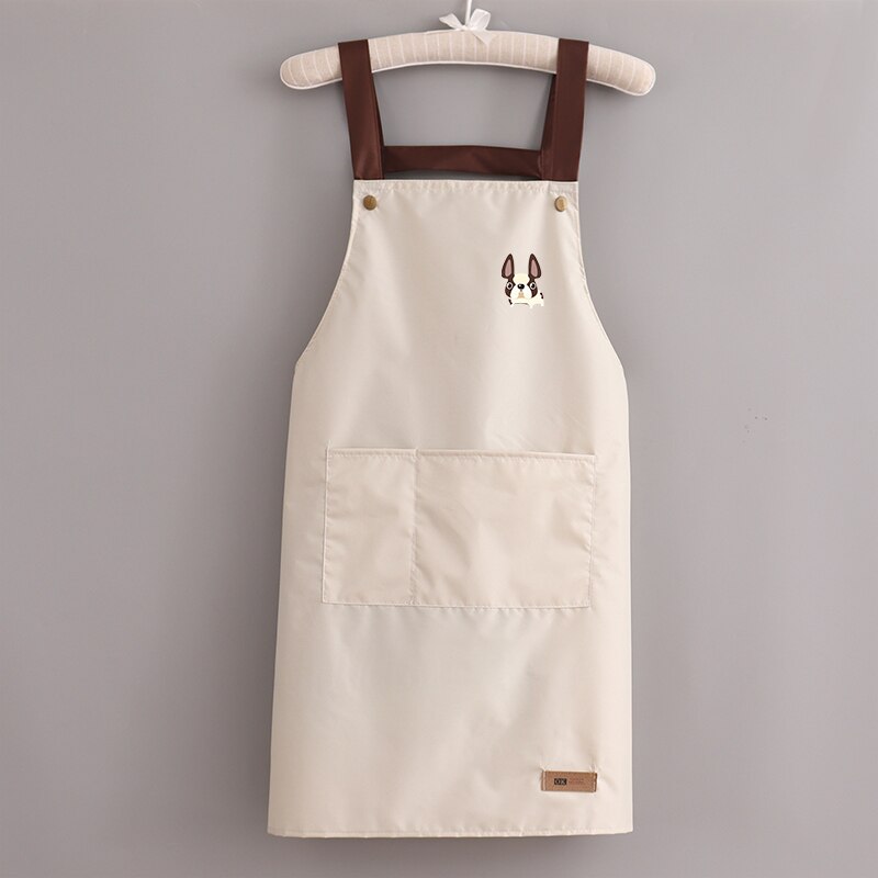 Waterproof Aprons Women Kitchen Accessories Simple Men Apron Strap Waist Thin Work Clothes With 2 Pockets Cartoon Long Smock: white dog