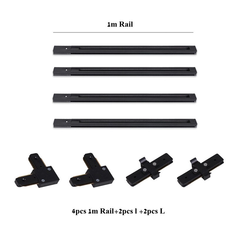 LED track light rail 0.5M 1M black white aluminum 2-wire system track light universal track for spotlight: 4pcs 1m / white