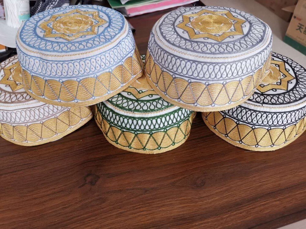 Chapeaux de prière musulmane pour hommes, 5 pièces, chapeau pour juif Musulman, indien, arabe, jaune, Allah, casquette, kippa, tête africaine