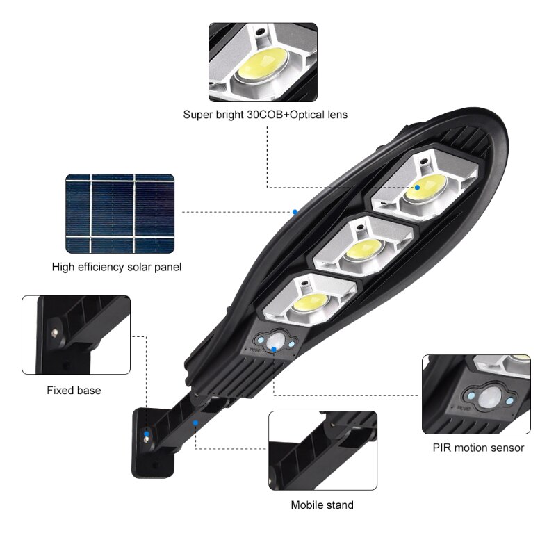LED Solar Street Light Outdoor Wall Lamp COB PIR Motion Sensor Remote Control Waterproof Garden Yard Porch Garage Night Lamps