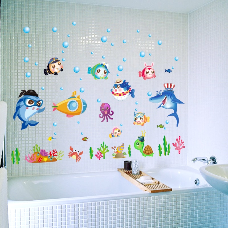 Zs sticker 42 x 140 cm tegneserie fisk wallstickers badeværelse boligindretning til børneværelse wallsticker