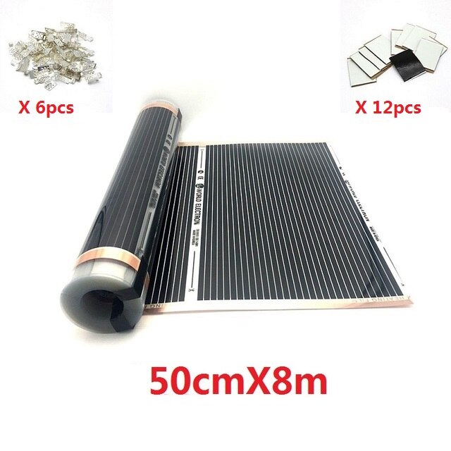 MINCO HEAT Electric Infrared Underfloor Heating Film 220w/m2 Warming Mat with Clamps and Psates: 50cmX8m