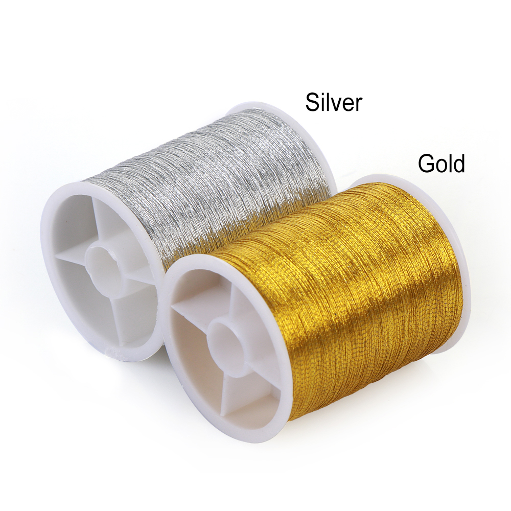 Carrete de hilo de bordar para máquina de coser, suministros de costura hechos a mano, accesorios, oro y plata, 1/2 rollos