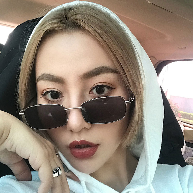 Nuevas gafas de sol rectangulares pequeñas Vintage para hombres y mujeres, gafas de sol cuadradas Punk a la , gafas de sol de con marco de Metal, gafas de conducción negras