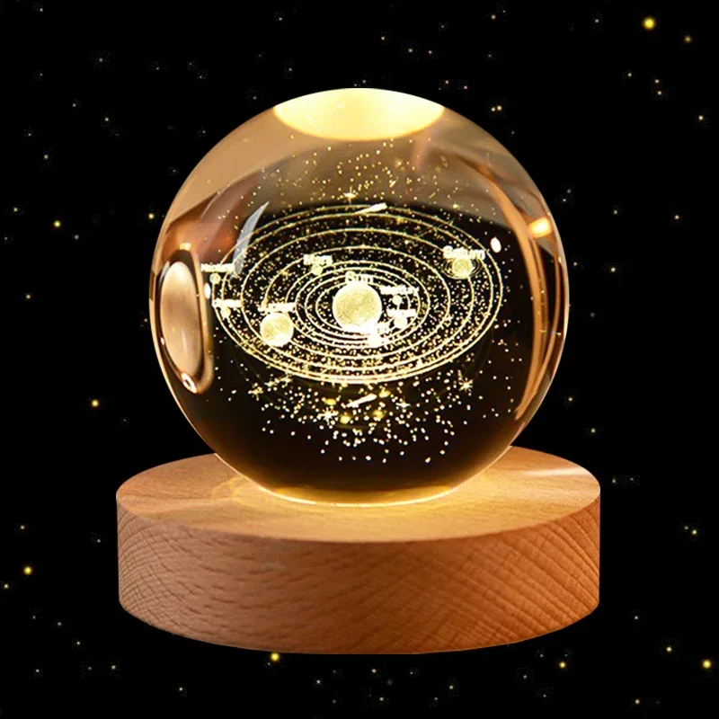 Bola de cristal 3D de 6cm, bola de cristal, Planeta Tierra, Base de madera, sistema Solar, astronomía de galaxia, de cumpleaños, decoración de escritorio para el hogar: plum
