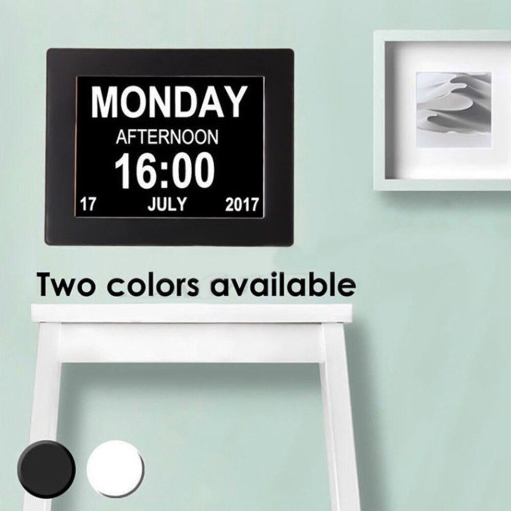 Digital kalender dag klokke stor bokstav ledet demens alarm tid dato måned år digital klokke hjemmeinnredning