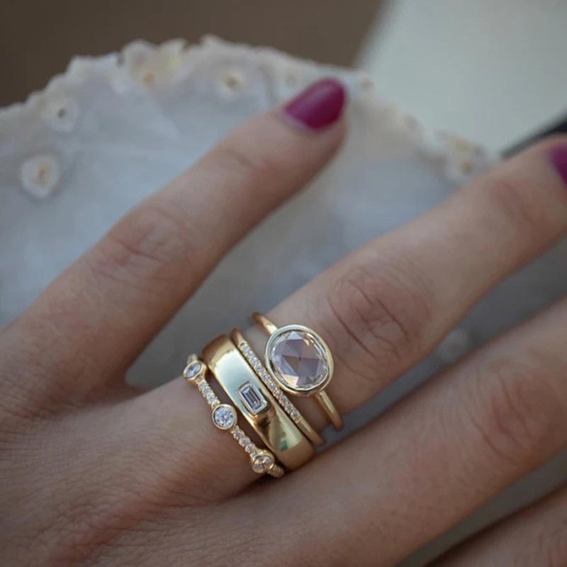 4 Stuks Geel Goud Kleur Trouwringen Voor Vrouwen Luxe Ovaal Crystal Vrouwen Promise Ring Engagement Sieraden voor Meisjes