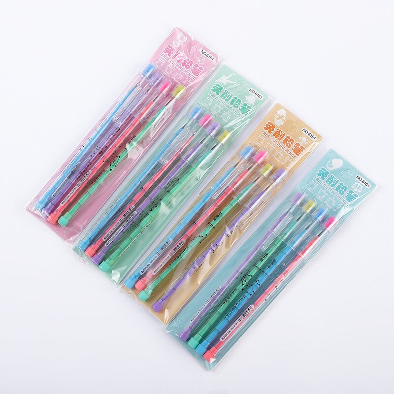 4 sztuk/zestaw nie-ostrzenie ołówek śliczne piśmienne piórnik z nadrukiem plastikowy ołówek uczeń szkoła materiały biurowe materiał Escolar: H