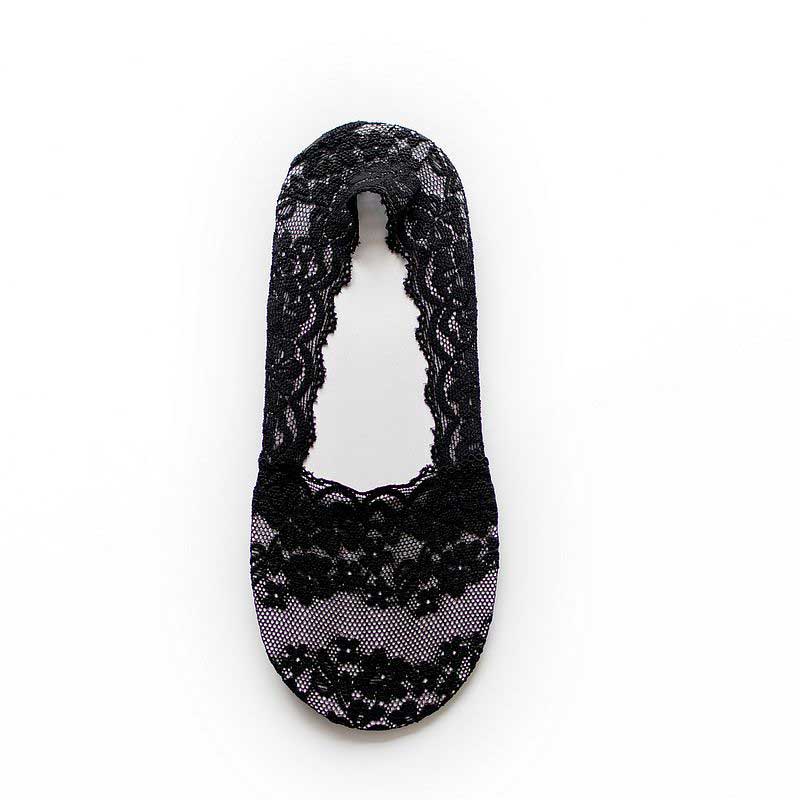 Silicone shallow Socsk Women Lace Slipper Ankle Socks Invisible Seamless Girl Low Cut Boat cotton Thick Socks Transparent Summer: Black