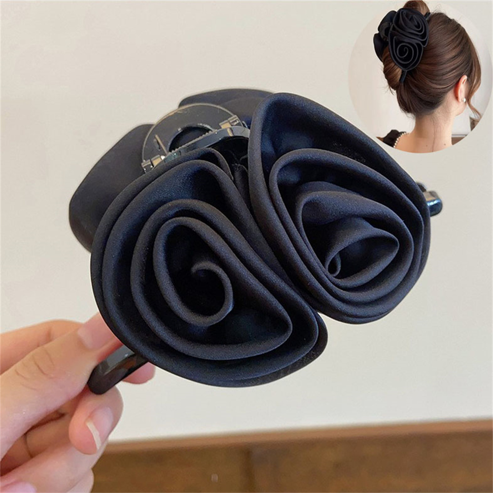 Pinza de pelo de Rosa francesa para mujer y niña, horquilla de temperamento, tocado de princesa, Clip de agarre de , accesorios para el cabello femenino: Negro