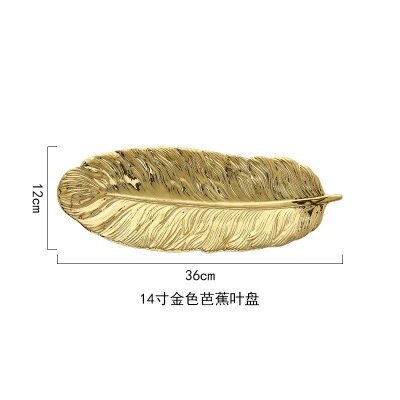 Criativo folha verde forma placa de cerâmica prato jewerlry ouro conjunto jantar porcelana carregador sobremesa louça sushi talheres: gold big 