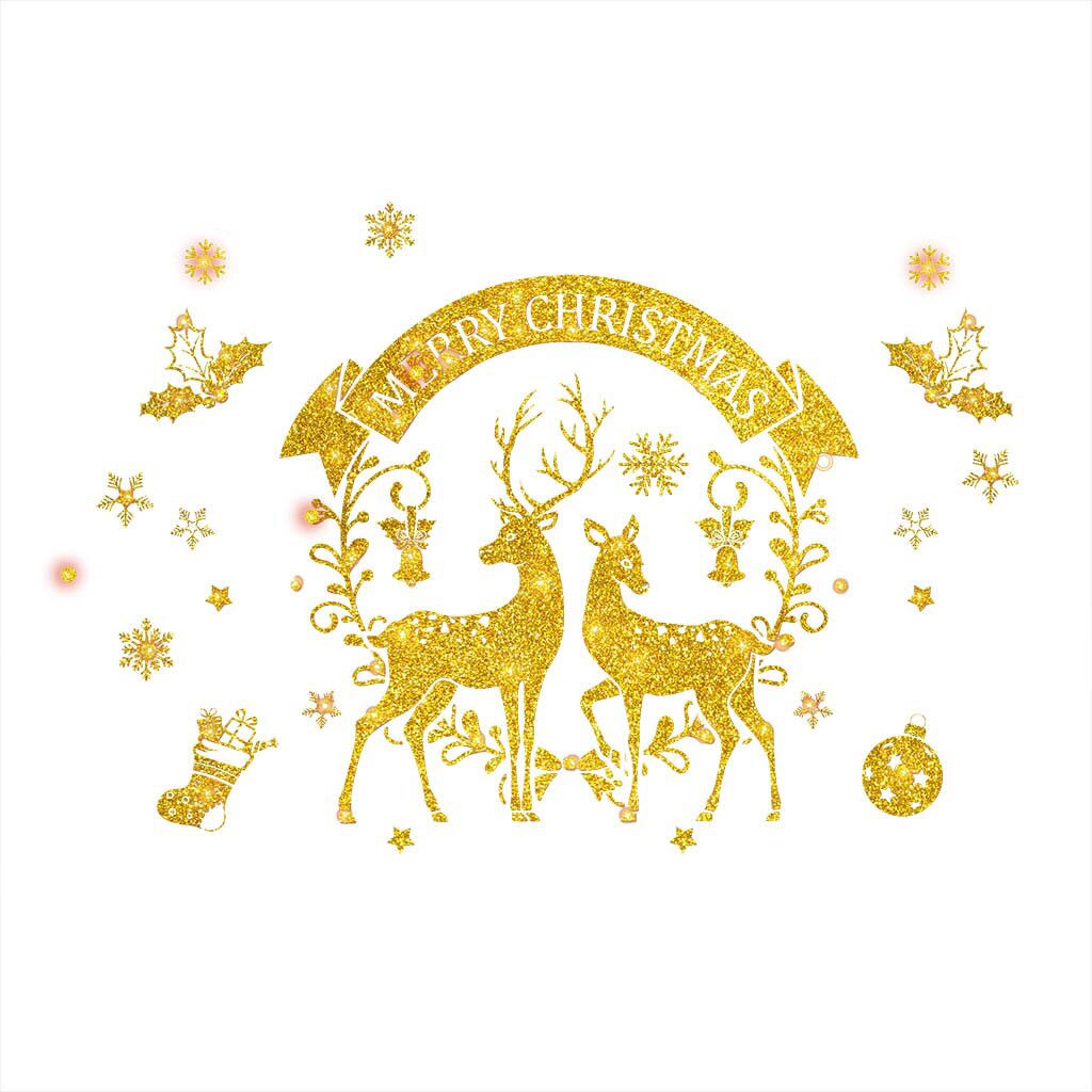 25# Christmas DIY Decoration Golden Christmas Wall Sticker Glass Wall Sticker Christmas Self adhesive Wall Stickers Window Decor