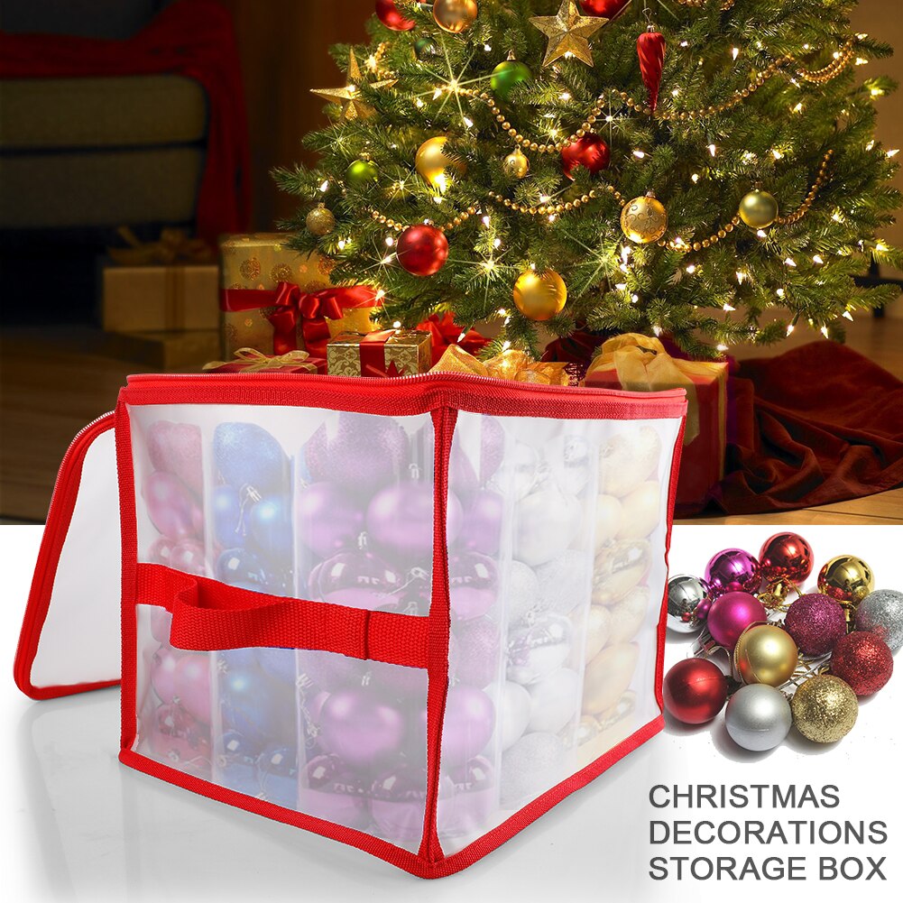 Storage Bag Xmas Flowers Holder LED Lights Storage Decorations Box with Detachable Inner Partitions with Strong Carrying Handle