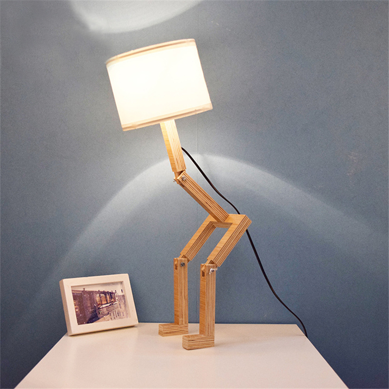 LED E27 Robot Vormige Houten Slaapkamer Tafellamp Kantoor Woonkamer Nachtlampje Voor Indoor Studie Creatieve Vouwen Leeslamp luz