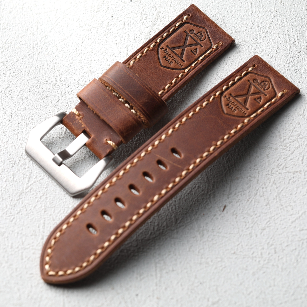 Handgefertigtes Oberschicht-Rindslederarmband 20 mm, 22 mm, 24 mm, 26 mm, grobe Herrenuhrenkette aus italienischem Leder, kompatibel mit mechanischem M: Schwarz Gelb / 24mm