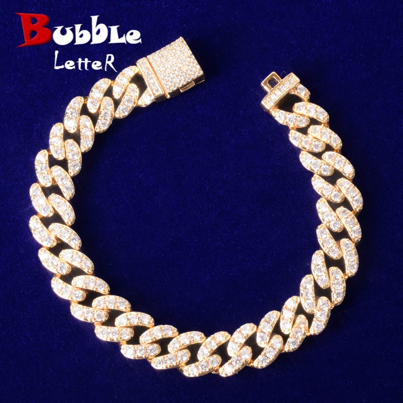 10mm cor de ouro miami cubana link pulseira bling jóias femininas aaaa zircon charme hip hop corrente