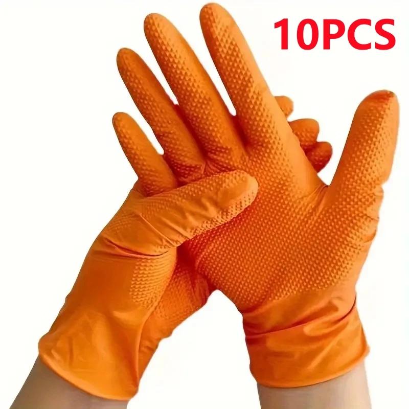 Guantes desechables Guantes de nitrilo naranja resistentes 8 mil industriales con agarre con textura de diamante para seguridad mecánica y guantes de trabajo: Blanco / M