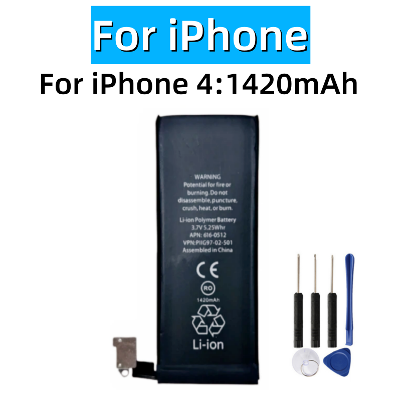 För nollcykelsuppladdningsbart batteri för iphone 4 4s iphone 4 iphone 4s ersättningsbatteri + gratis verktyg: Grön