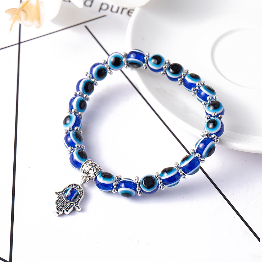 Turkish Lucky Evil Eye Bracelets Blue Evil Eye Bead Bracelet Men Women Handmade Lucky Jewelry Charm Bracelet Female: hand