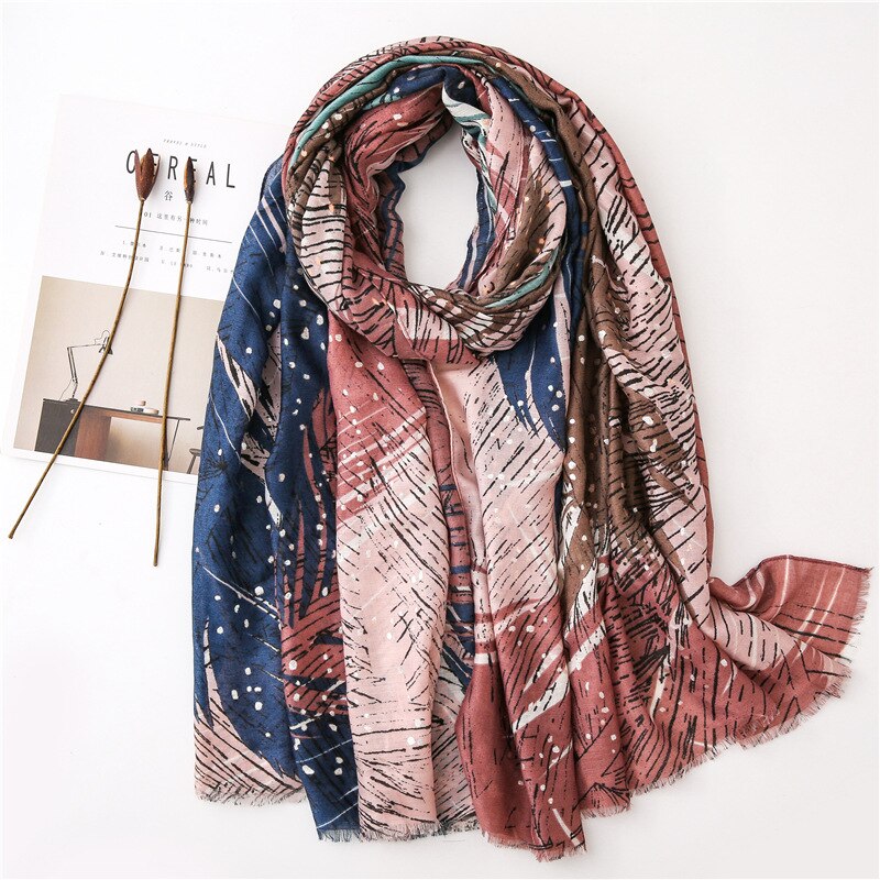 Luxe ombre viscose sjaal met veren en franjes, damesprint, zachte hijab sjaal, foulards, moslim snood 180*100cm: 3