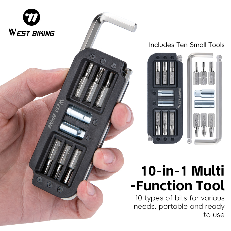 West Fietsen Fiets Reparatie Tools 10 IN 1 Multifunctionele MTB Racefiets Tool Kit Draagbare Inbussleutel Schroevendraaier Bit Gereedschap