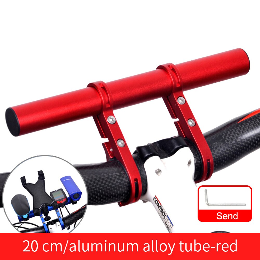 Extensor de manillar de bicicleta, abrazadera doble de aleación de aluminio, accesorios para Faro de bicicleta de montaña MTB, 20/30cm: 20cm red