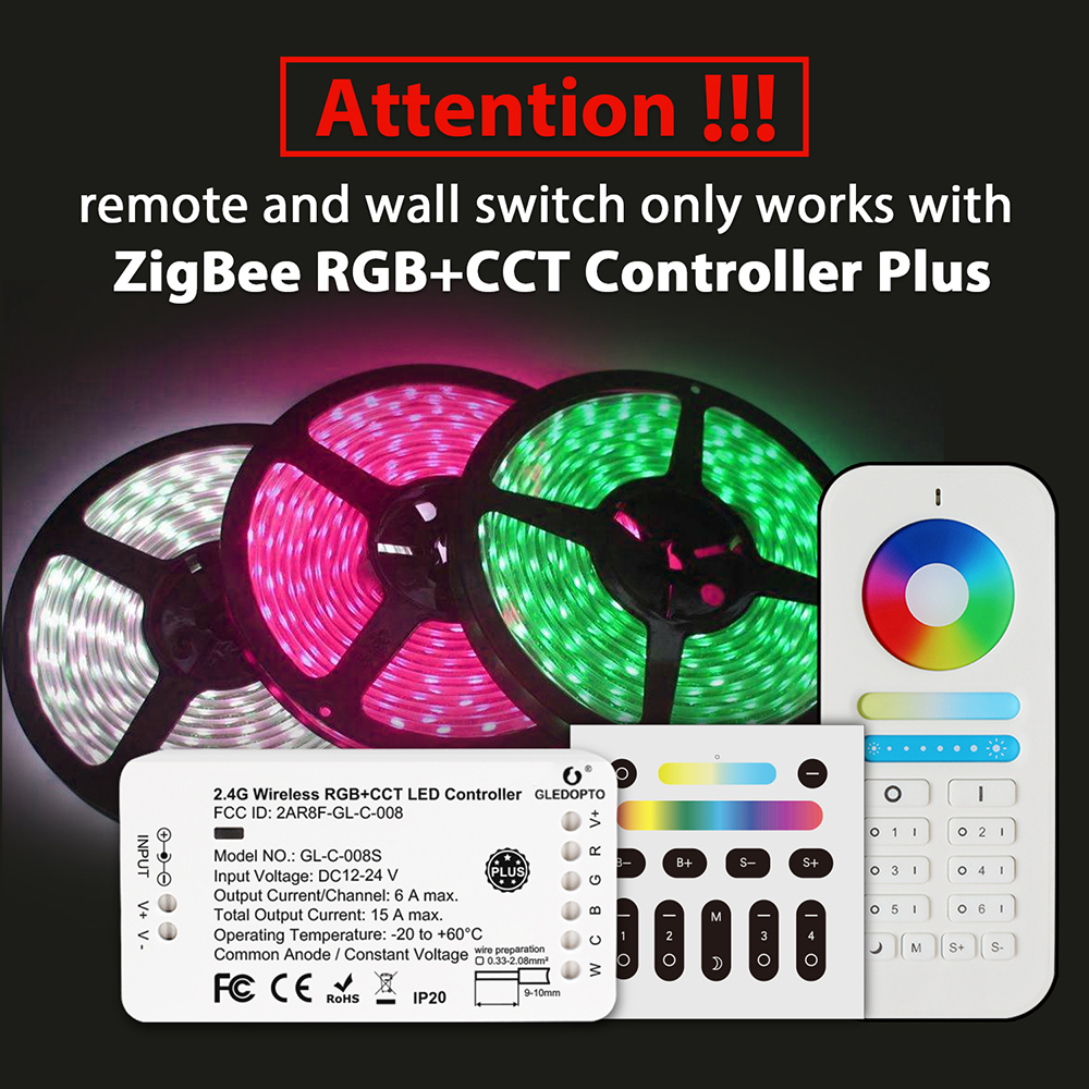 Zigbee RGBCCT LED Controller Plus Remote Smart APP Control RGBWW DC 24V 12V LED Streifen Controller Arbeit mit zigbee 3,0 Gateway