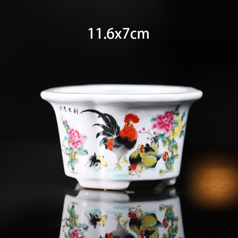 Kina yixing keramisk blomsterpotte innendørs dekorasjon kinesisk landskapsmaleri vase skrivebord pustende grønnsaker bonsaipotter: Mørk khaki
