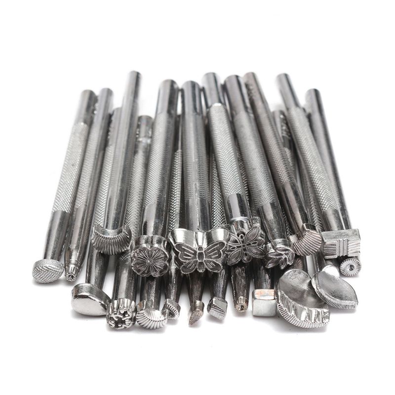 25 st läder präglingsverktyg manuell hantverkssats kit olika form stämplar set sadel gör diy punch trä hammare fasning