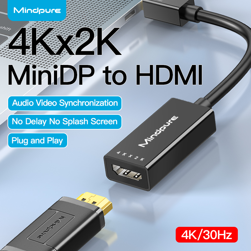 Mindpure Mini DisplayPort na HDMI Adapter 4K 1080P Thunderbolt 2 męski na żeński konwerter kablowy dla MacBook Air Surface Pro: Black