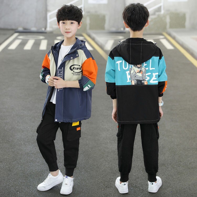 Boys Spring Jacket Children Long Sleeve Hooded Active Windbreaker Teenage Clothes Big Boys Sport Coat Boys Outwear