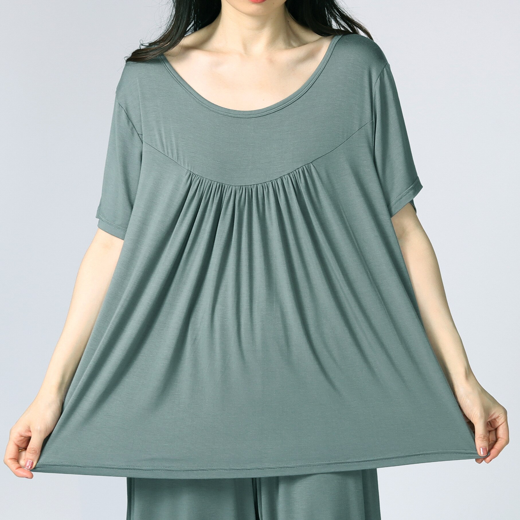 Camiseta de dormir de talla grande para Mujer, ropa de dormir informal de manga corta, Tops para dormir, Camiseta holgada para el hogar, Pijama para Mujer 2XL-7XL: green shirt / 7 XL