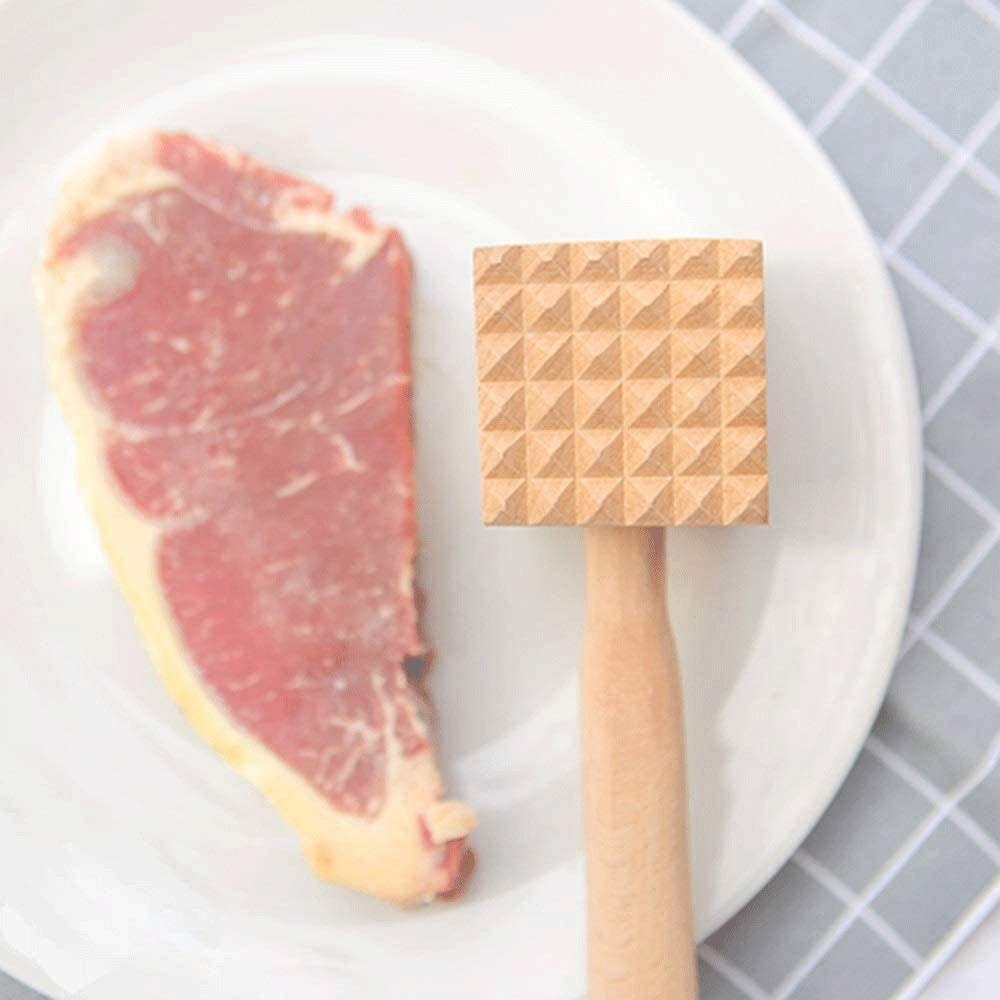 Beech Wood Household Meat Hammer Beef Steak Mallet With Handle Simple Manual Seafood Meat Hammer Portable Kitchen Tool Utensils