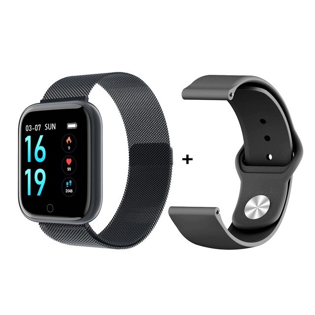 T80 Smart watch band IP68 waterproof smartwatch Dynamic heart rate blood pressure monitor for iPhone Android Sport Health watch: black 2 straps