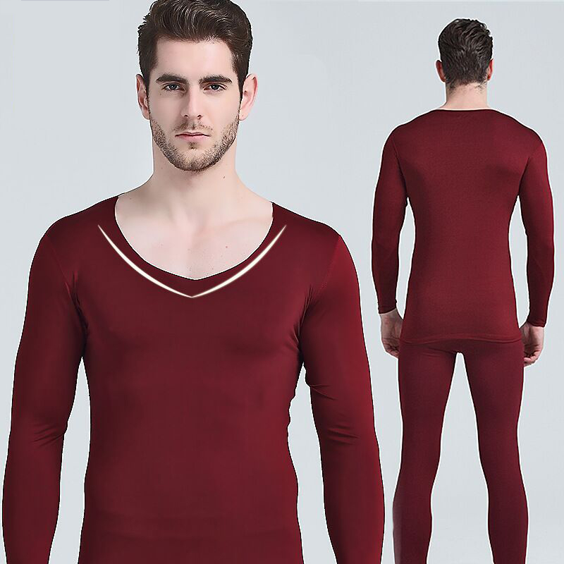 Winter Thermal Underwear Long Johns Men Male Thermal Underwear Men Set Thermal Underwear Winter Warm Long Johns Warm Sleep 4XL: Wine Red / XXL