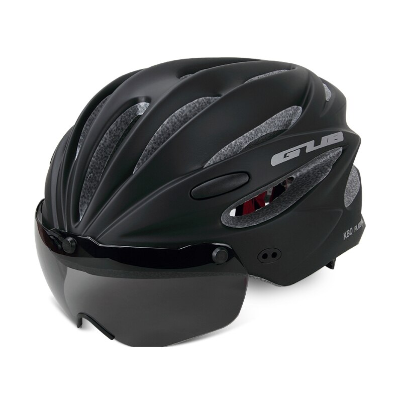 Mtb racefietshelm integraal gevormde fietshelm met vizier, brillenlens, ultralichte, veilige fietshelm voor heren en dames: Zwart