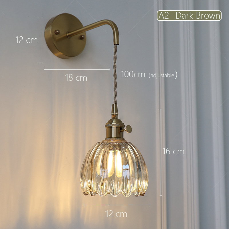 Japansk retro blomstervegglampe i glass moderne enkel nattbordslampe til soverom/studie ledet-speillampe nordisk vegglampe: Svart