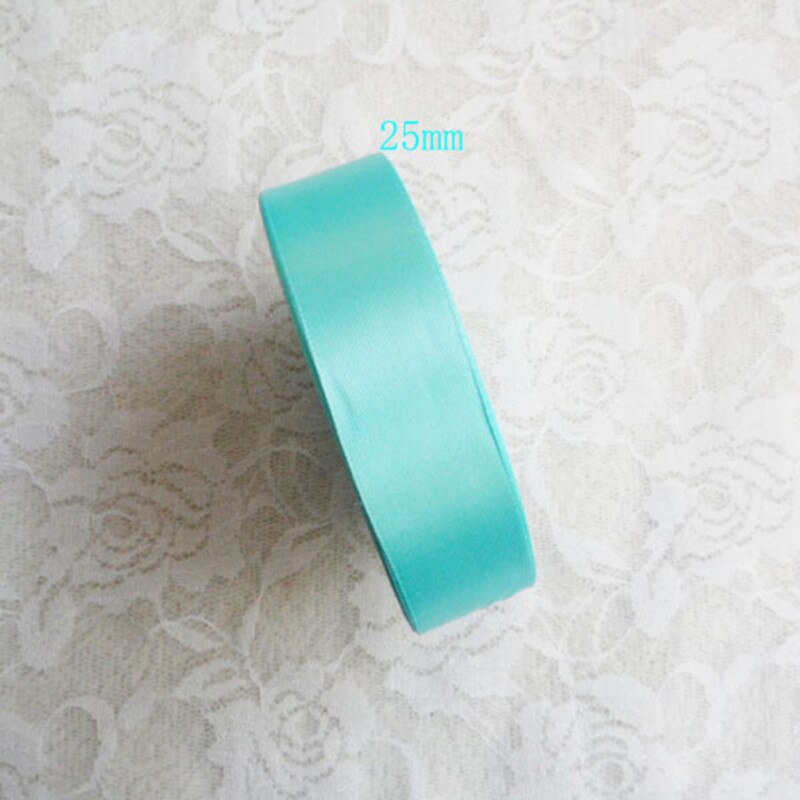 Ruban de satin de soie bleu tiffany de 25 mètres pour décoration de fête de mariage, emballage, vêtements de noël, ruban de tissu à coudre: 25mm